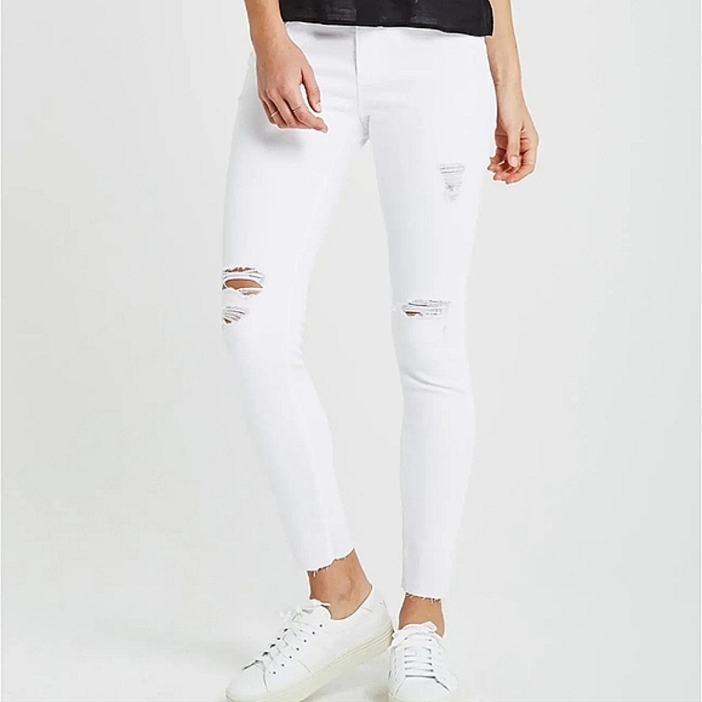 AG Adriano Goldschmied White Super Skinny Ankle Distressed Legging Jeans 26"